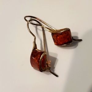 Sterling silver polish amber earrings